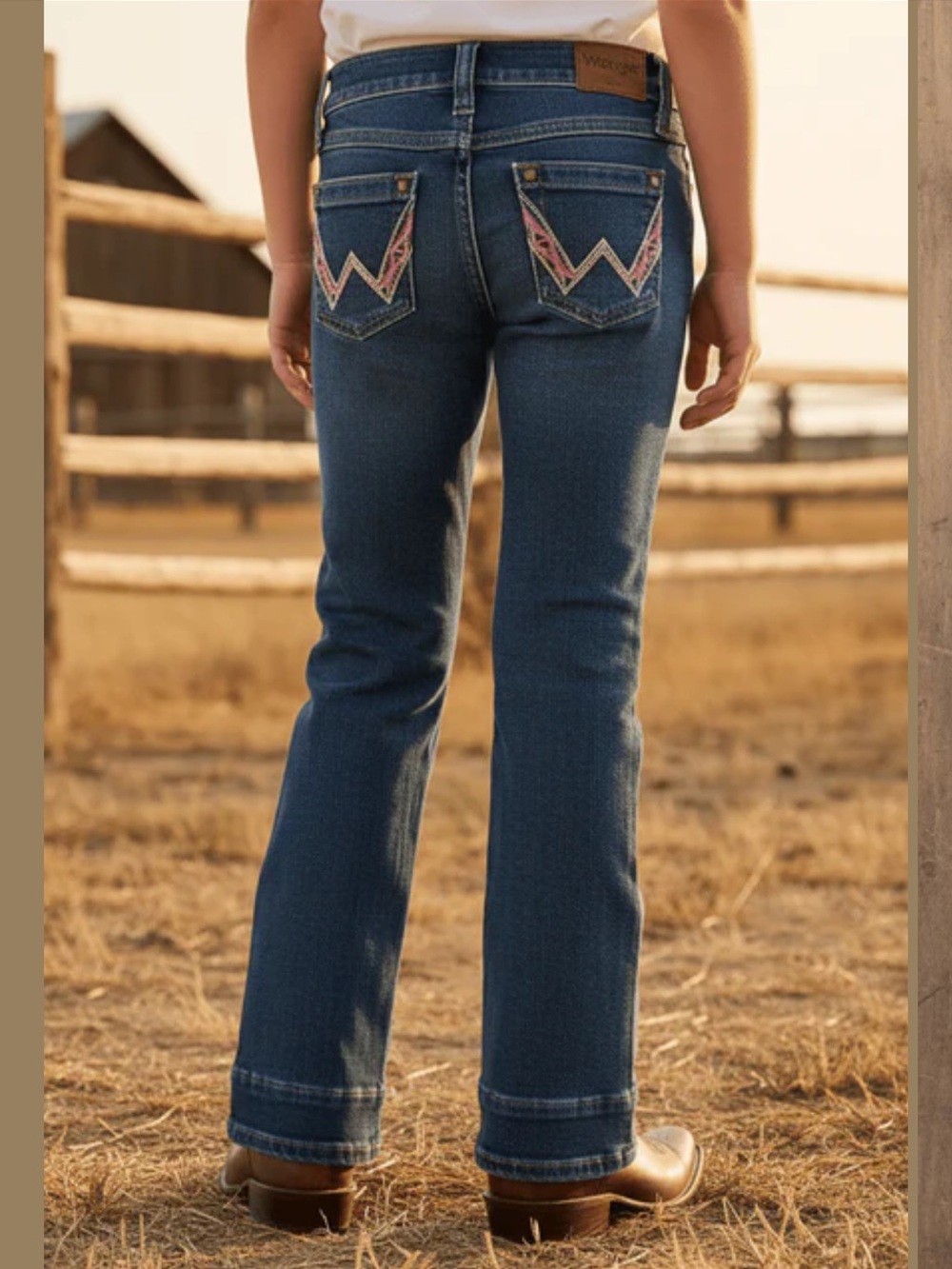 Wrangler Girls Bootcut Jeans Pink Embroidered Pocket Stretch Size 10
